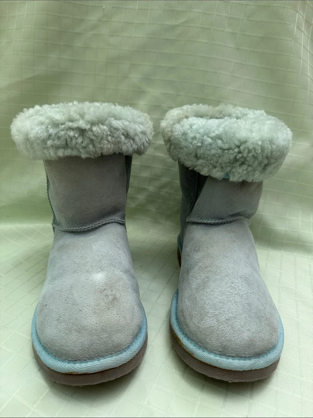 Vintage Light Blue Shearling Lined Short Boots